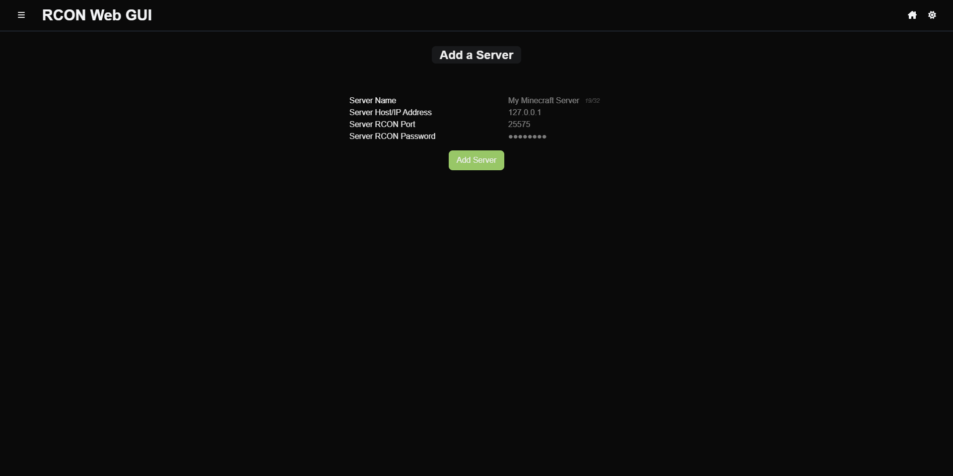 RCON Web GUI screenshot